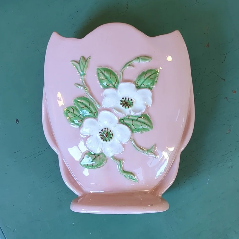 Vintage HULL Art Pottery Rosella Vase Pink Dogwood Flowers